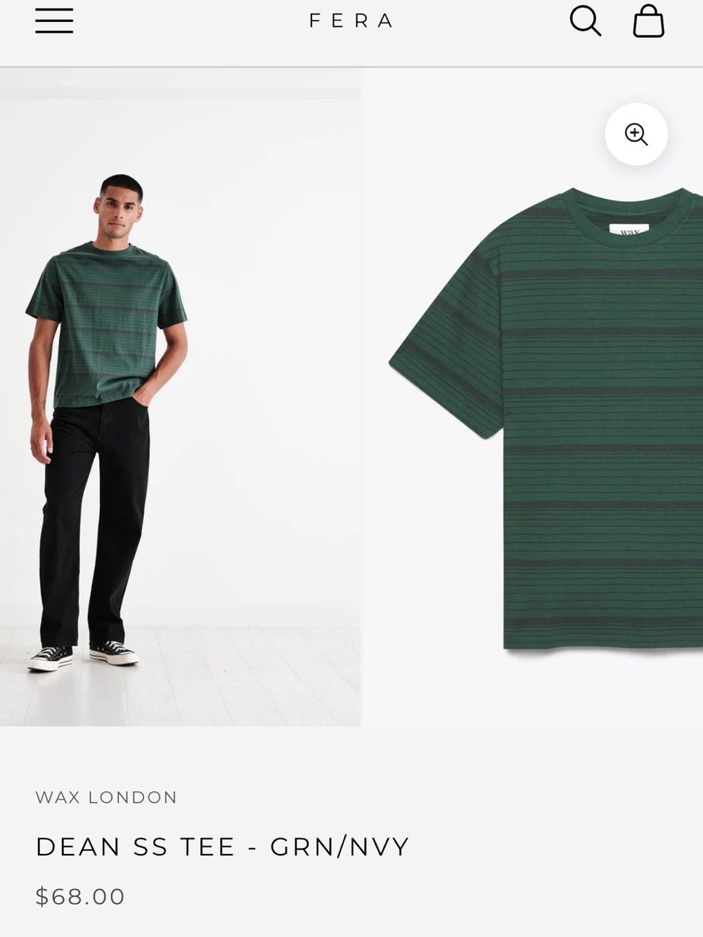 WAX LONDON Men’s Large Green & Navy Dean Organic Cotton T-shirt $68msrp Sold out